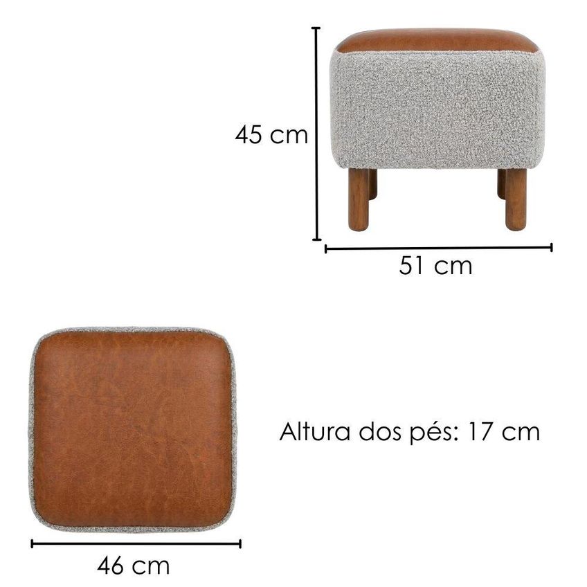 Puff Decorativo Verso 45x51 Cm Pes Madeira Boucle E Courino Tce 1018 Tcs 727 Moll - imagem 3