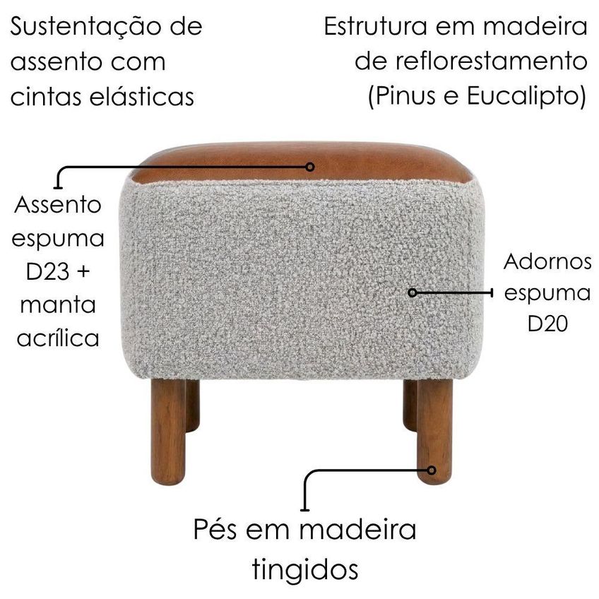 Puff Decorativo Verso 45x51 Cm Pes Madeira Boucle E Courino Tce 1018 Tcs 727 Moll - imagem 5