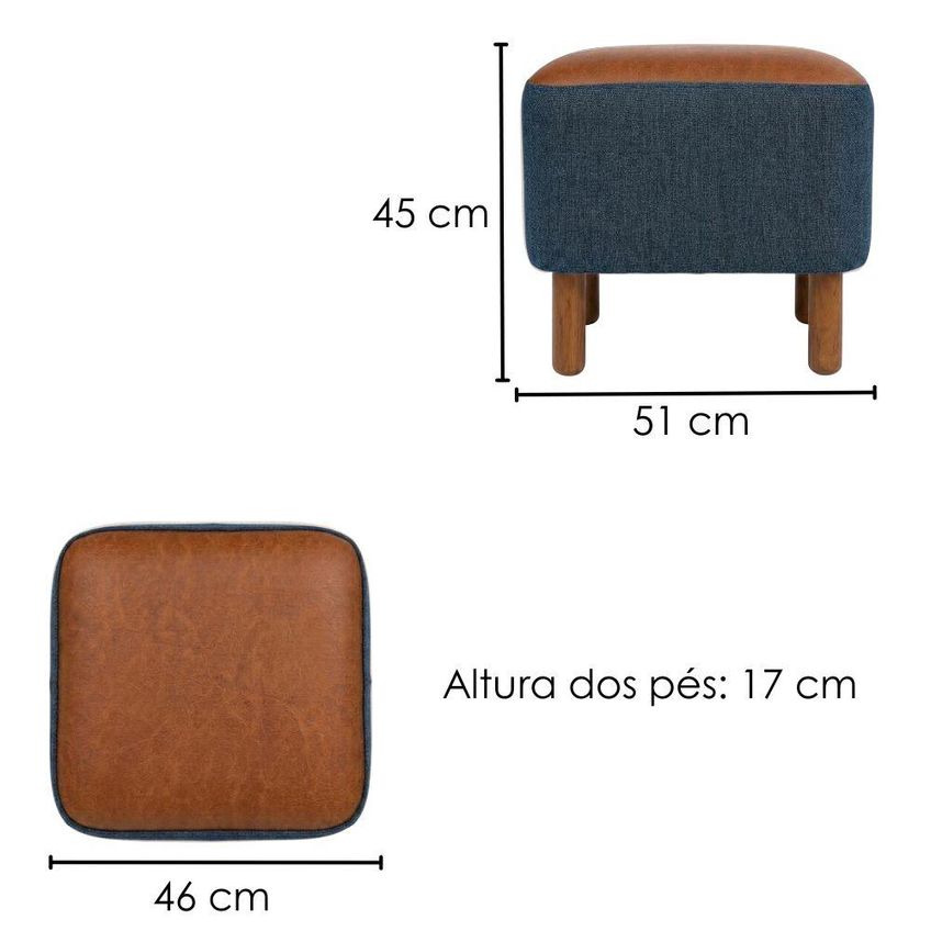 Puff Decorativo Verso 45x51 Cm Pes Madeira Linho E Courino Tcs 718 Tcs 727 Moll - imagem 3