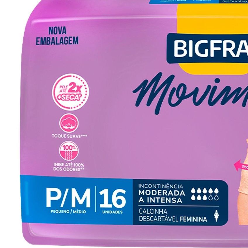 Roupa Íntima Descartável Adulto Feminina Bigfral Moviment - 4 Pacotes Com 16 Fraldas - Total 64 Tiras - imagem 3