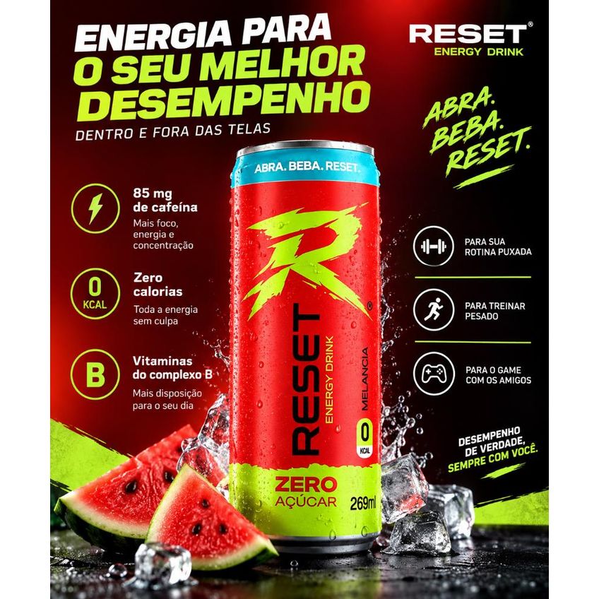 Energy Drink Zero Açúcar Melancia Reset 269ml - 6un - imagem 3