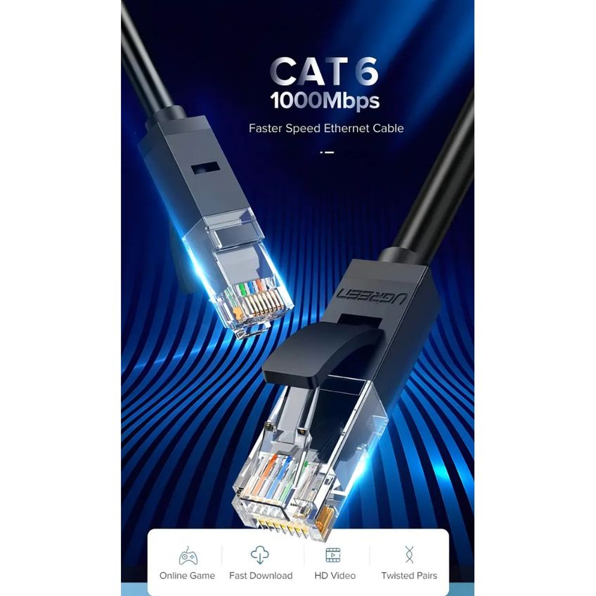 Cabo De Rede Ethernet RJ45 Cat6 U/UTP Ugreen 2 Metros Preto - imagem 5