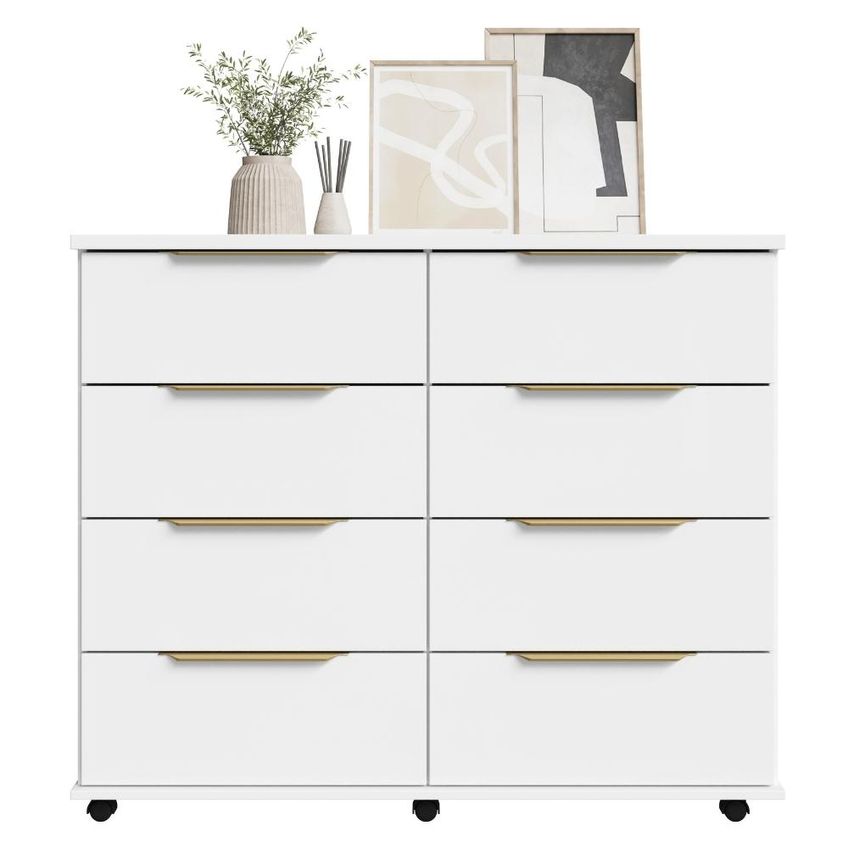 Comoda 8 Gavetas Com Rodizios 121 Cm Athenas Branco Rudk - imagem 4