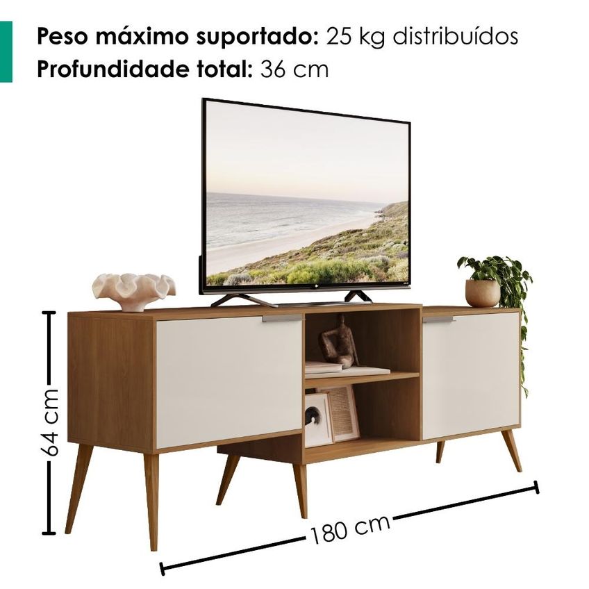 Rack Bancada Para TV 65 Pol 2 Portas 180 Cm Prime Carvalho Areia Rudk - imagem 3