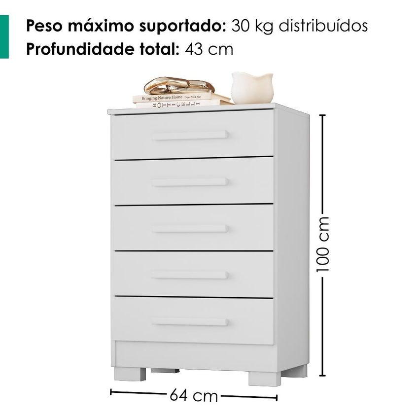 Cômoda 5 Gavetas 64 Cm Paola Branco Rudk - imagem 3