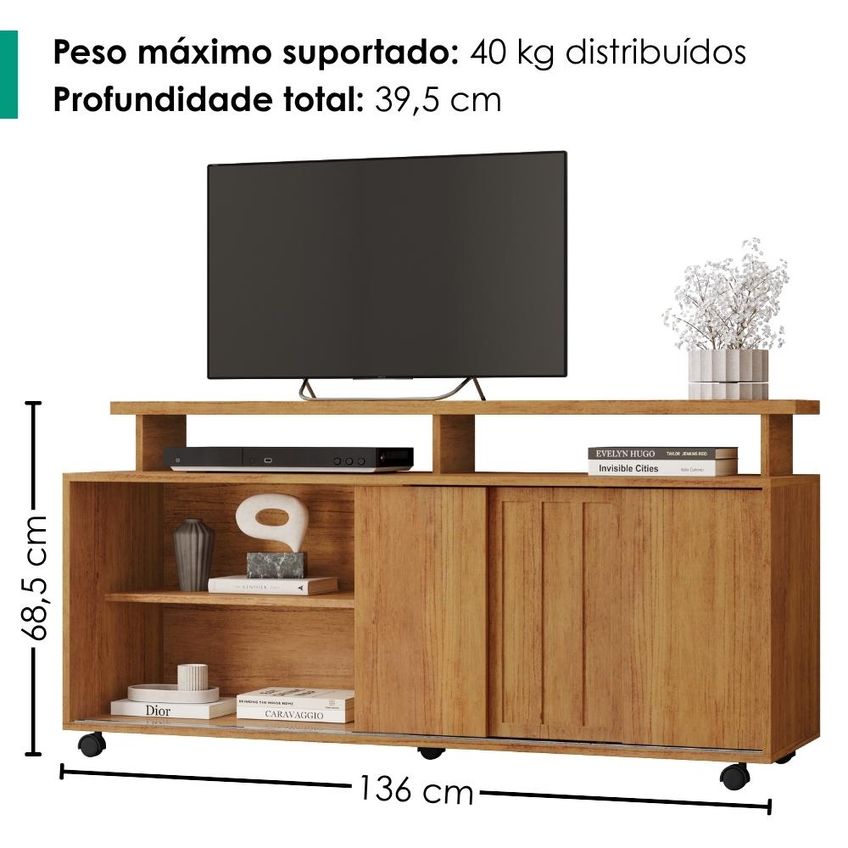 Rack Bancada Para TV 50 Pol 1 Porta 136 Cm Maxx Cedro Rudk - imagem 3