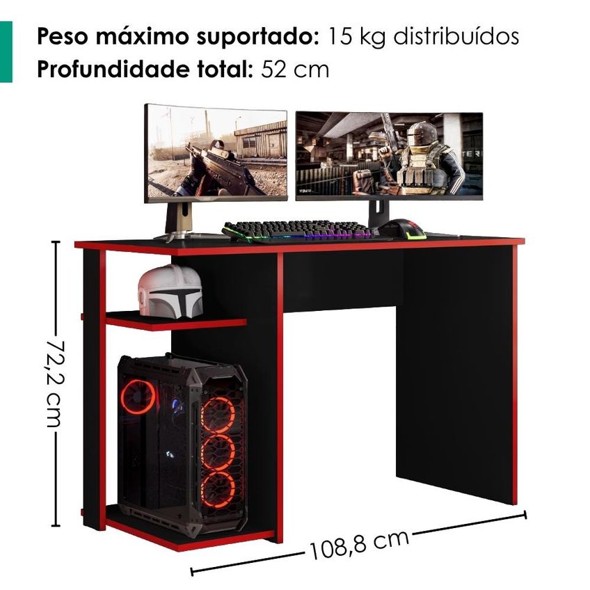 Mesa Gamer 108 Cm Essence Play Preto Vermelho Rudk - imagem 3