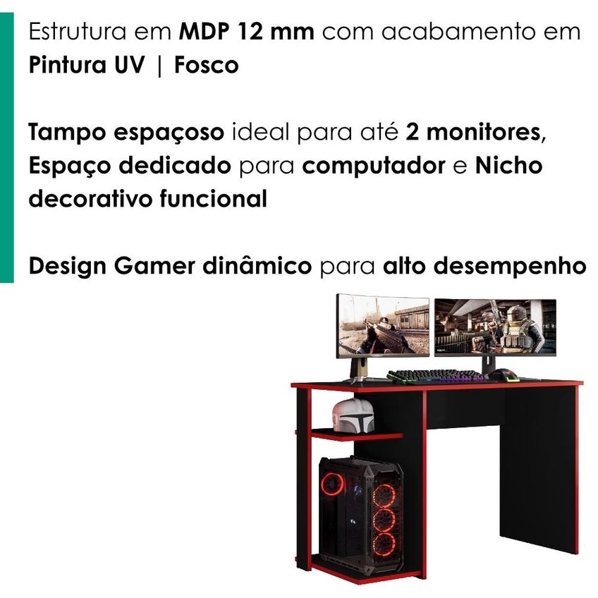 Mesa Gamer 108 Cm Essence Play Preto Vermelho Rudk - imagem 5