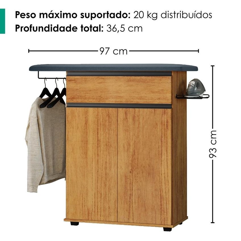 Tábua de Passar Roupa 1 Gaveta 2 Portas 97 Cm Conquista Cedro Rudk - imagem 3