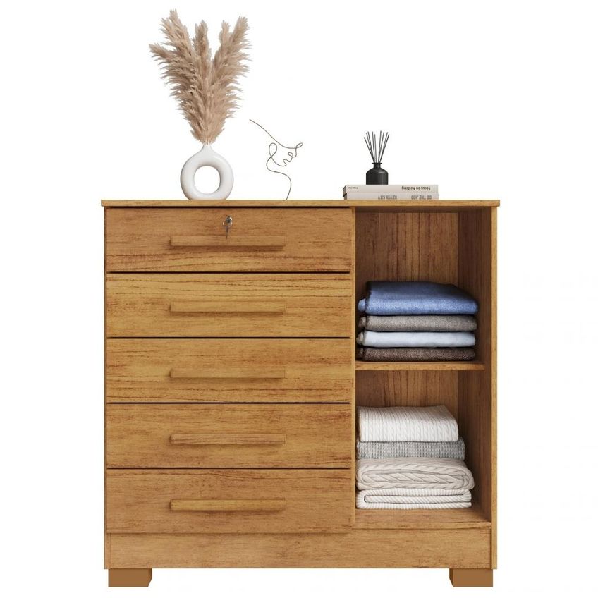 Cômoda 5 Gavetas 1 Porta 99 Cm Vitoria Cedro Rudk - imagem 4