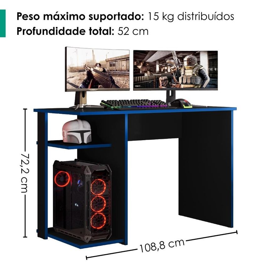 Mesa Gamer 108 Cm Essence Play Preto Azul Rudk - imagem 3