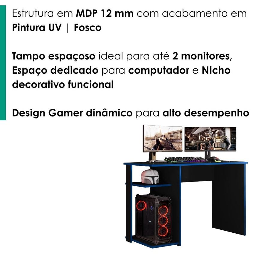 Mesa Gamer 108 Cm Essence Play Preto Azul Rudk - imagem 5