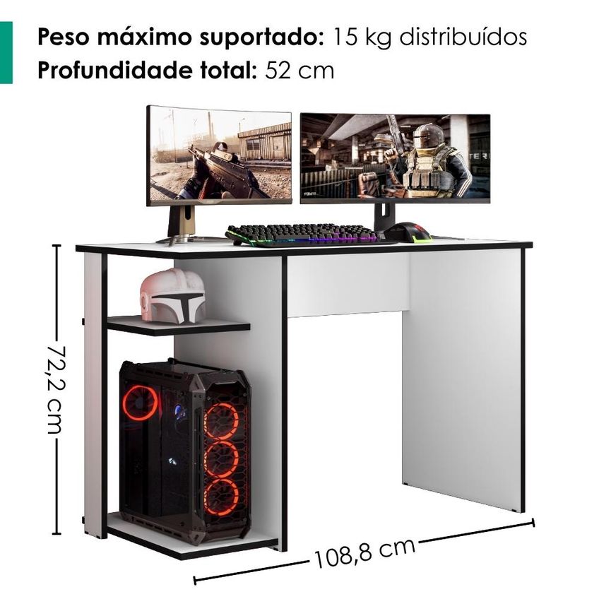 Mesa Gamer 108 Cm Essence Play Branco Preto Rudk - imagem 3