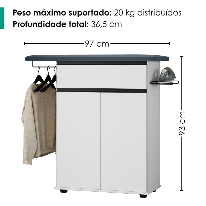 Tábua de Passar Roupa 1 Gaveta 2 Portas 97 Cm Conquista Branco Rudk - imagem 3
