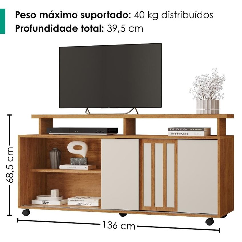 Rack Bancada Para TV 50 Pol 1 Porta 136 Cm Maxx Cedro Areia Rudk - imagem 3