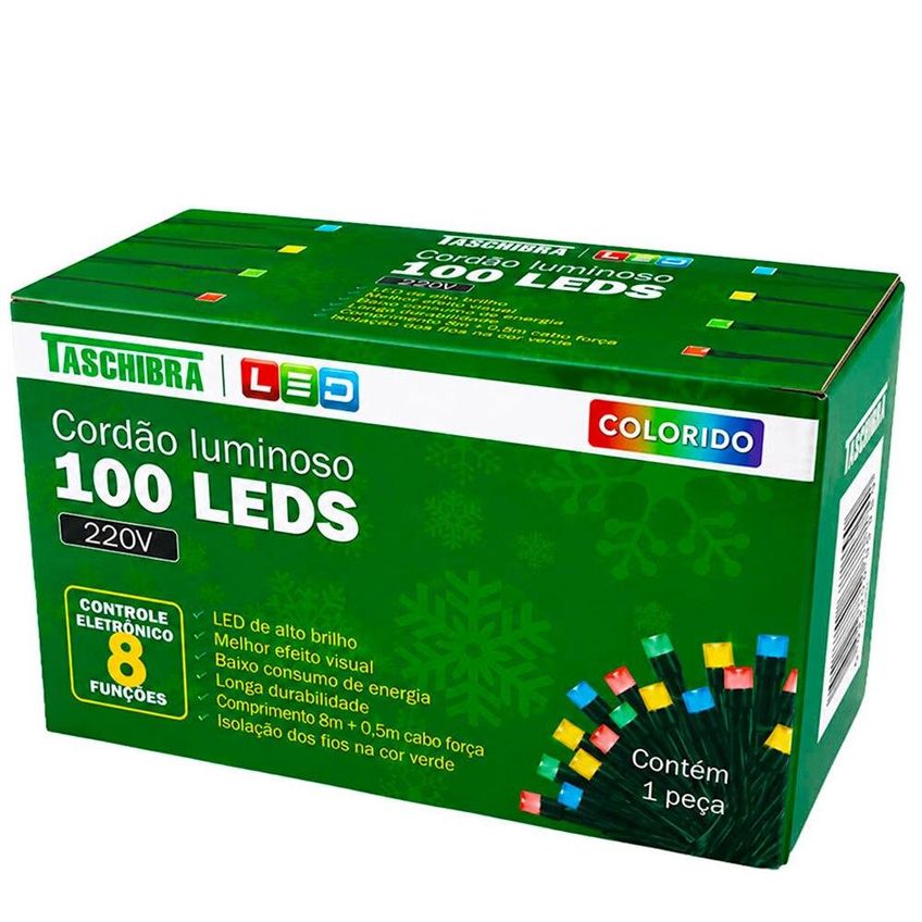 Pisca-pisca 100 Leds Coloridos Taschibra, 8 Metros 8 Funções, 220 Volts - imagem 4