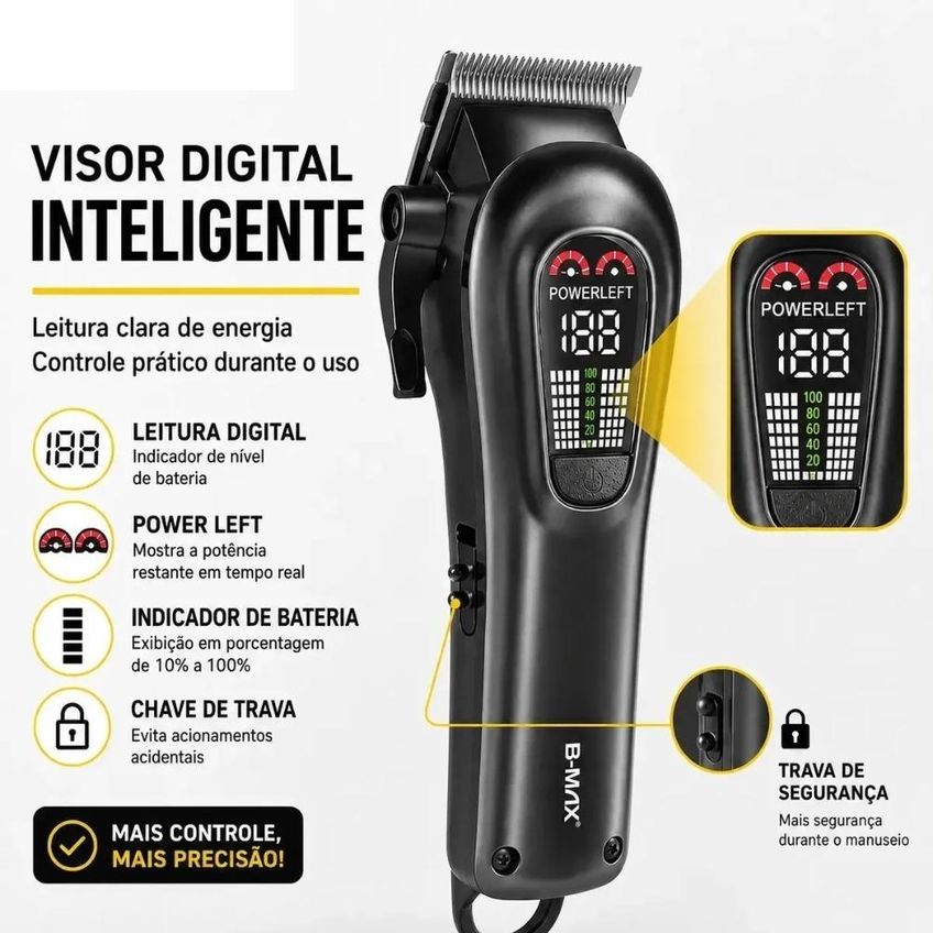 Máquina De Cortar Cabelo Sem Fio Com Lcd Profissional Premium BM-C029 - imagem 4