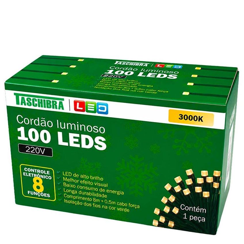 Pisca-pisca 100 Leds Amarelo Taschibra 8 Metros 220 Volts - imagem 4