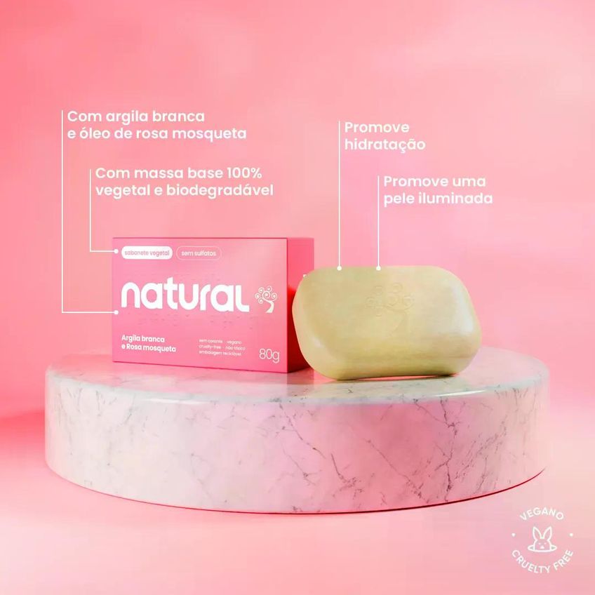 Kit 5 Sabonetes De Argila Branca E Rosa Mosqueta 80g Natural - imagem 2