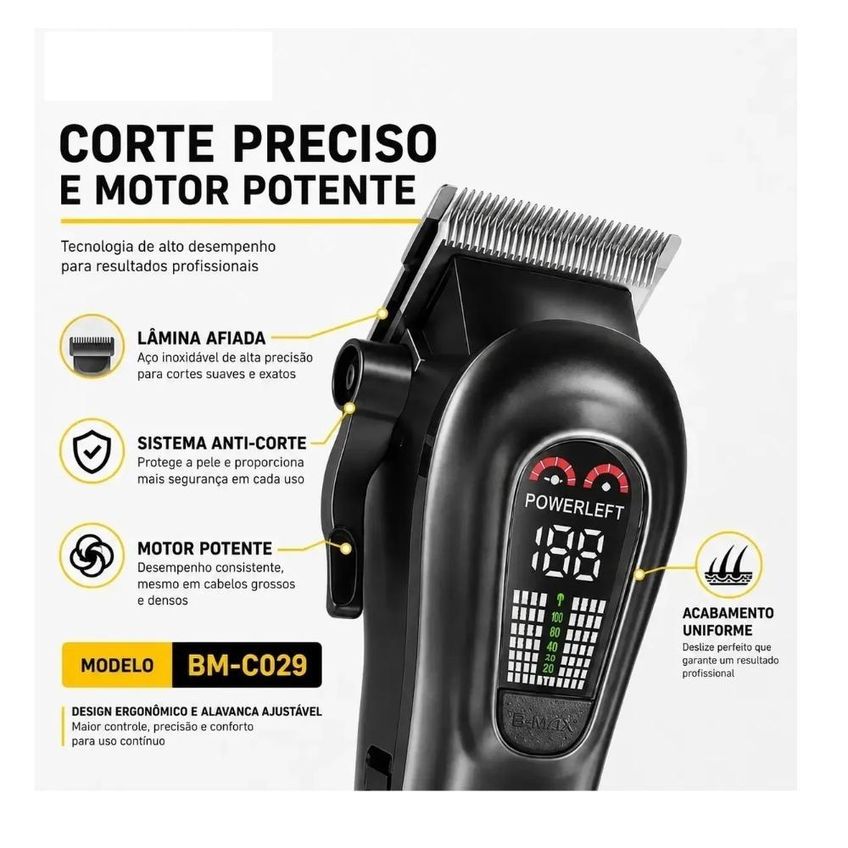 Máquina De Cortar Cabelo Sem Fio Com Lcd Profissional Premium BM-C029 - imagem 5