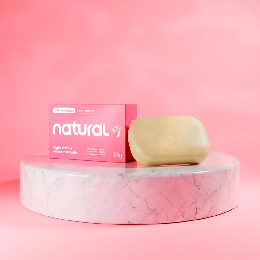 Kit 5 Sabonetes De Argila Branca E Rosa Mosqueta 80g Natural - imagem 3