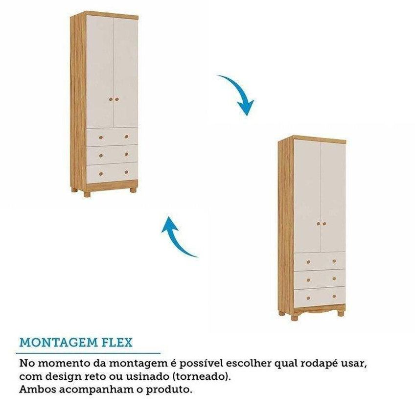 Guarda-roupa Infantil 2 Portas E 3 Gavetas 100% Mdf Smim Espresso Móveis Bege/off White/amêndoa Off-white/amêndoa - imagem 5
