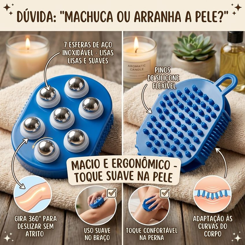 Luva Massageadora Corporal Ergonômica 7 Esferas Aço Inox 360 - imagem 4
