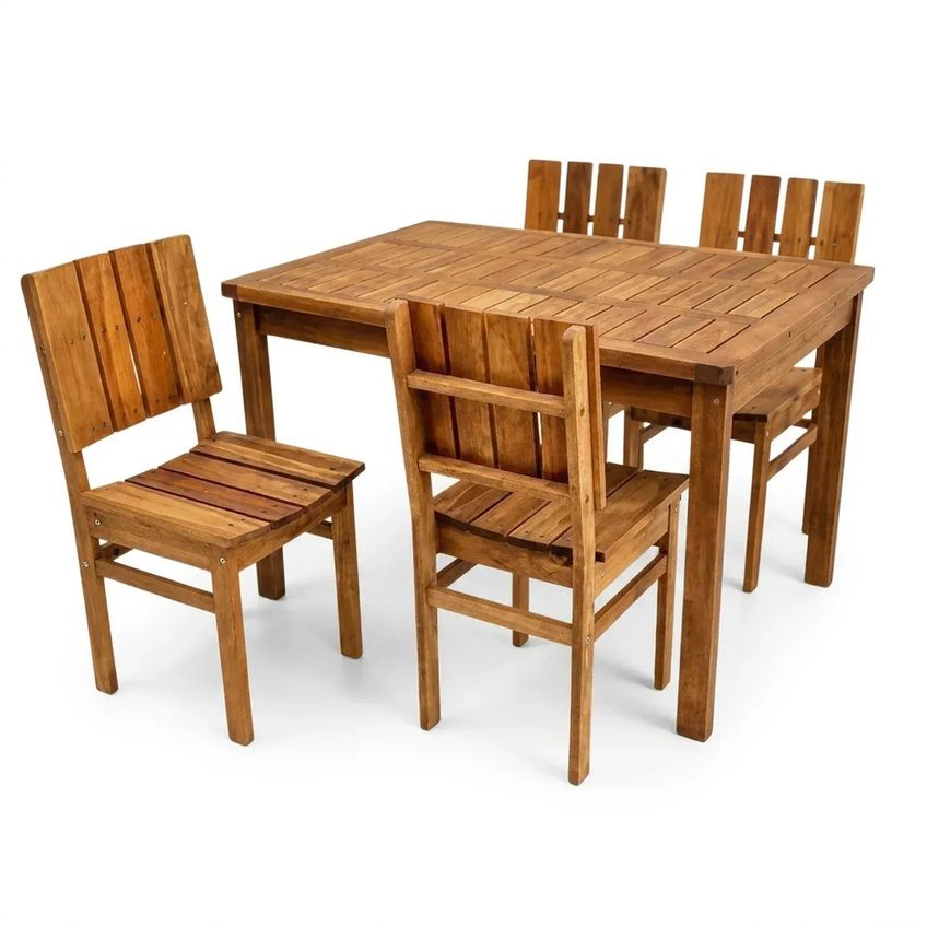 Conjunto Externo Mesa Ember 120cm E 4 Cadeiras Ultron Madeira Maciça Marrom Marrom - imagem 2