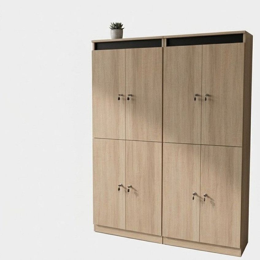 Kit 2 Armários Locker Guarda Volume 4 Portas Com Chave Multiuso Academia E Vestiário ME4204 Marr Amêndoa/preto - imagem 2
