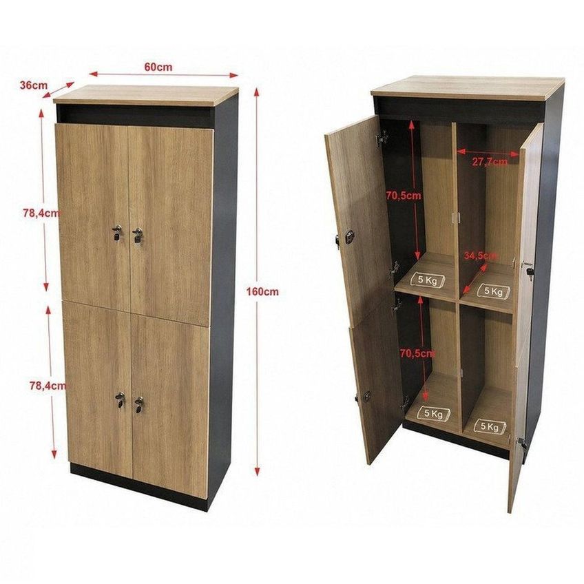 Kit 2 Armários Locker Guarda Volume 4 Portas Com Chave Multiuso Academia E Vestiário ME4204 Marr Amêndoa/preto - imagem 3