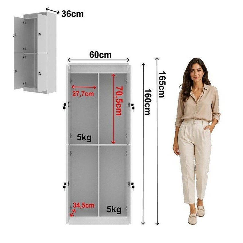 Kit 2 Armários Locker Guarda Volume 4 Portas Com Chave Multiuso Academia E Vestiário ME4204 Branco - imagem 3
