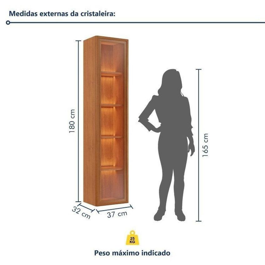 Rack Com Painel Com 2 Cristaleiras Para TV Até 75 Polegadas Ripado LED 100% MDF 190,5x294cm Valênc Naturalle - imagem 4