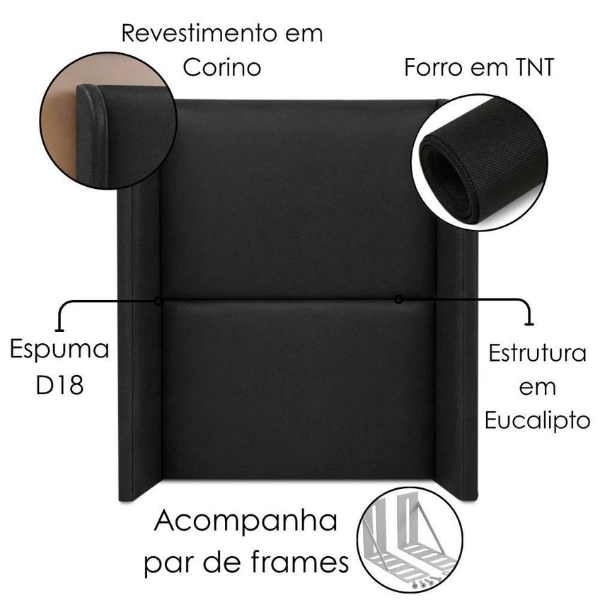 Cabeceira Solteiro 100 Cm Com Frame Imperial Corino Preto Impo - imagem 4