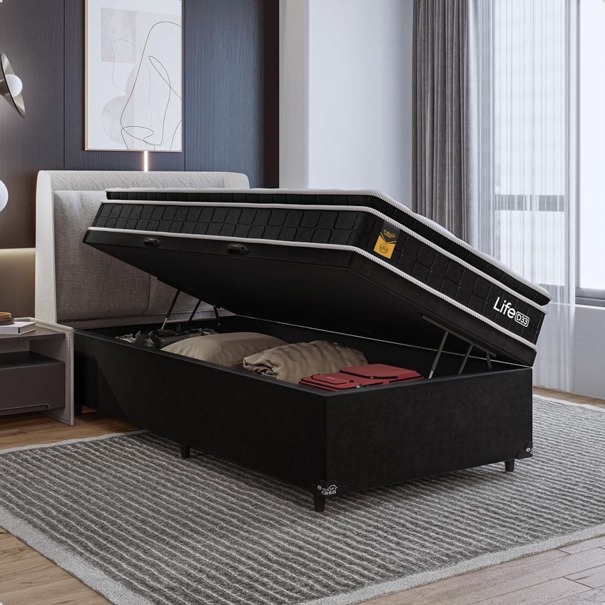 Cama Box Baú Solteiro Colchão Life D33 Pillow Top 61x88x188cm Preto E-shop Casa - imagem 3