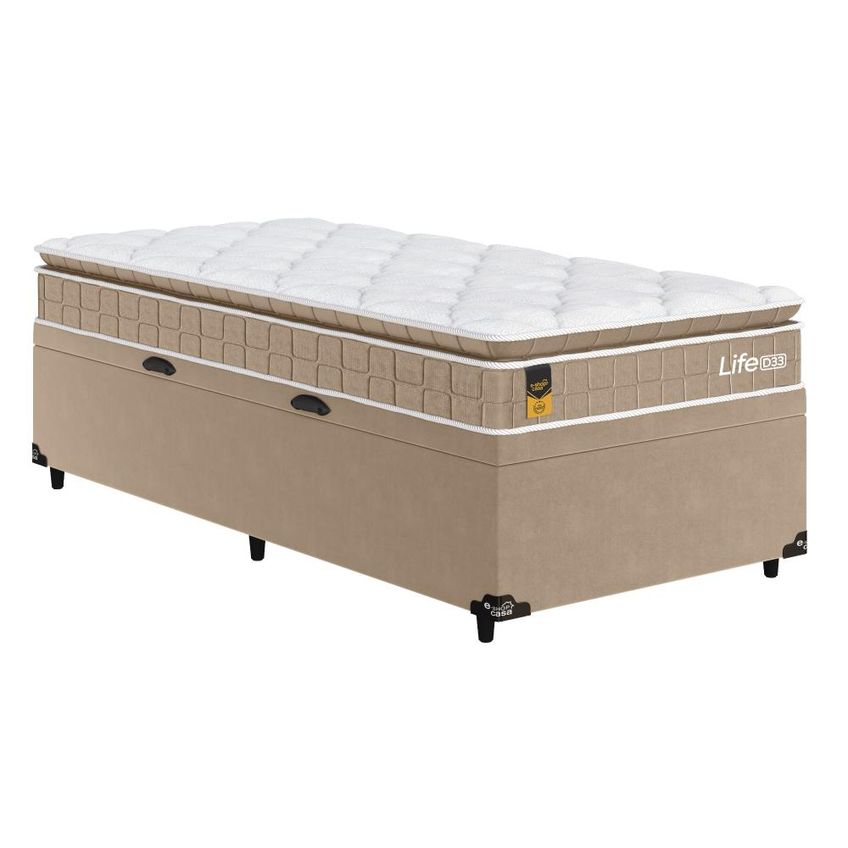 Cama Box Baú Solteiro Colchão Life D33 Pillow Top 61x88x188cm Bege E-shop Casa - imagem 4