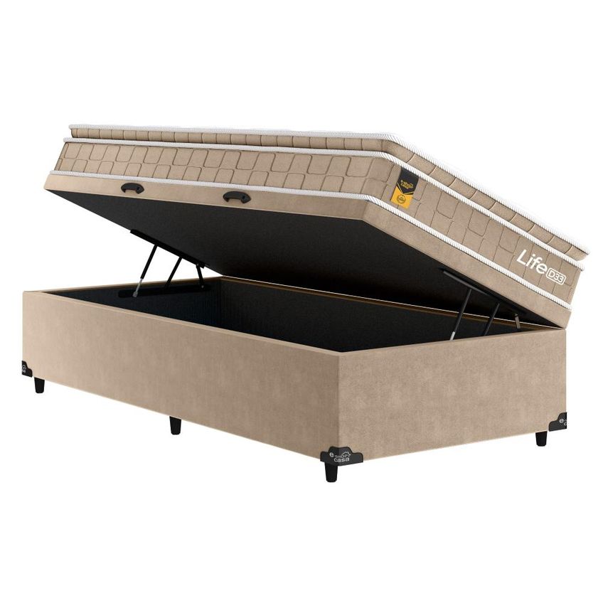 Cama Box Baú Solteiro Colchão Life D33 Pillow Top 61x88x188cm Bege E-shop Casa - imagem 5