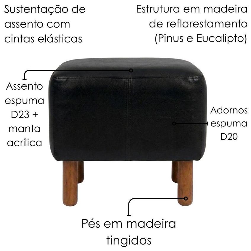 Puff Decorativo Verso 45x51 Cm Pes Madeira Courino Tcs 724 Moll - imagem 5