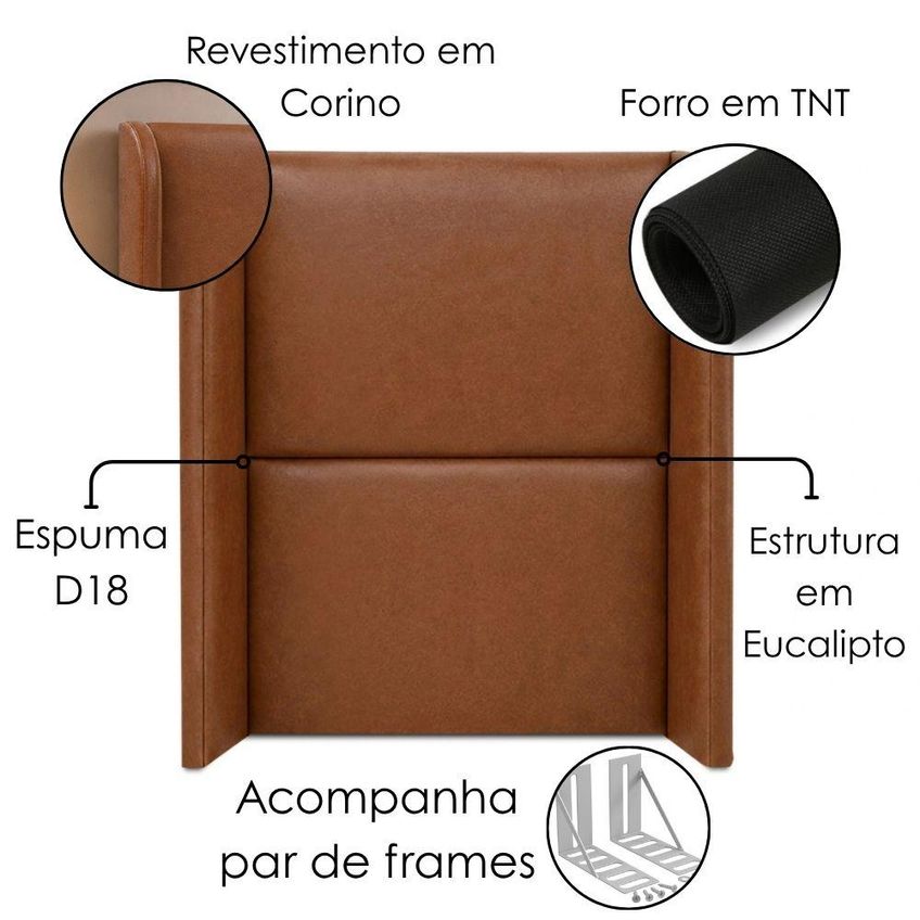 Cabeceira Solteiro 100 Cm Com Frame Imperial Corino Avelã Camel Impo - imagem 4