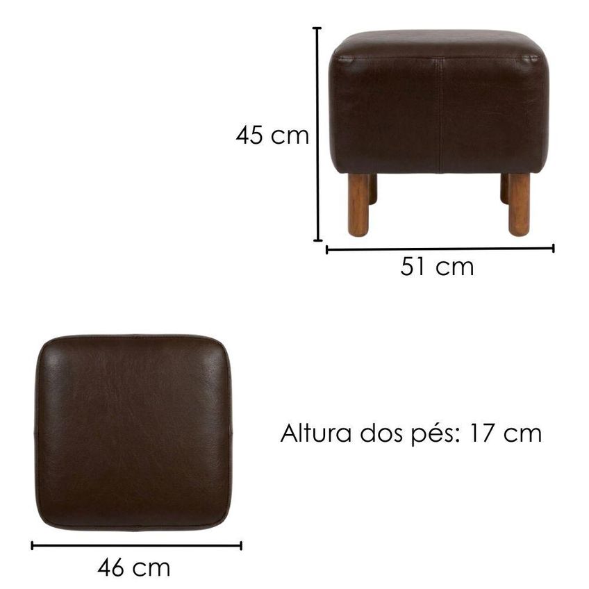 Puff Decorativo Verso 45x51 Cm Pes Madeira Courino Tcs 721 Moll - imagem 3