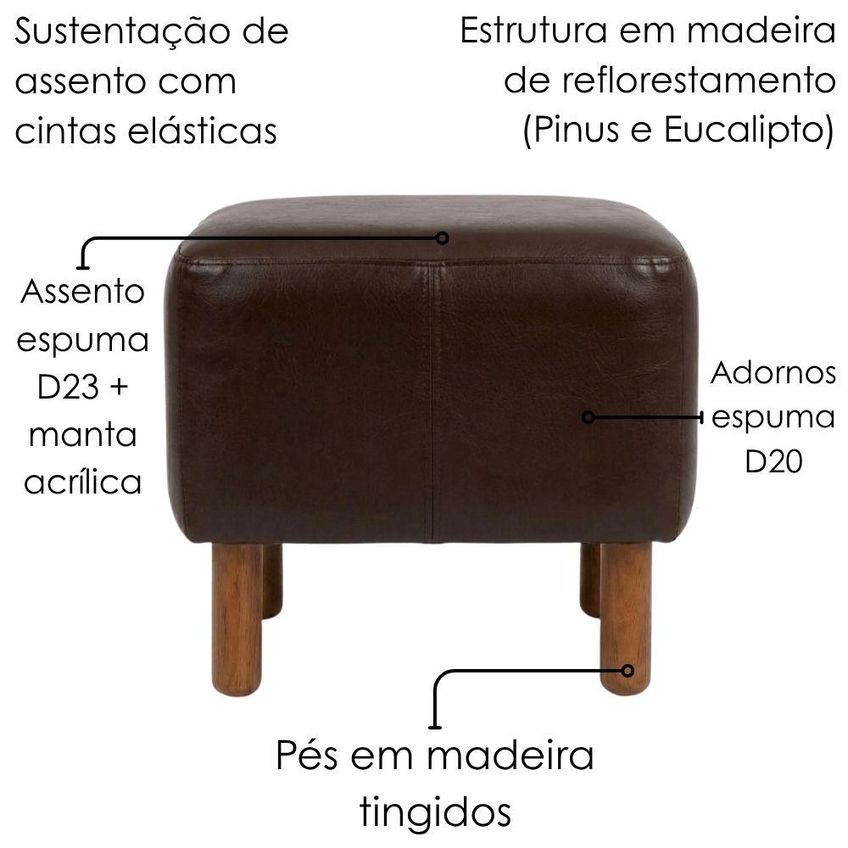 Puff Decorativo Verso 45x51 Cm Pes Madeira Courino Tcs 721 Moll - imagem 5