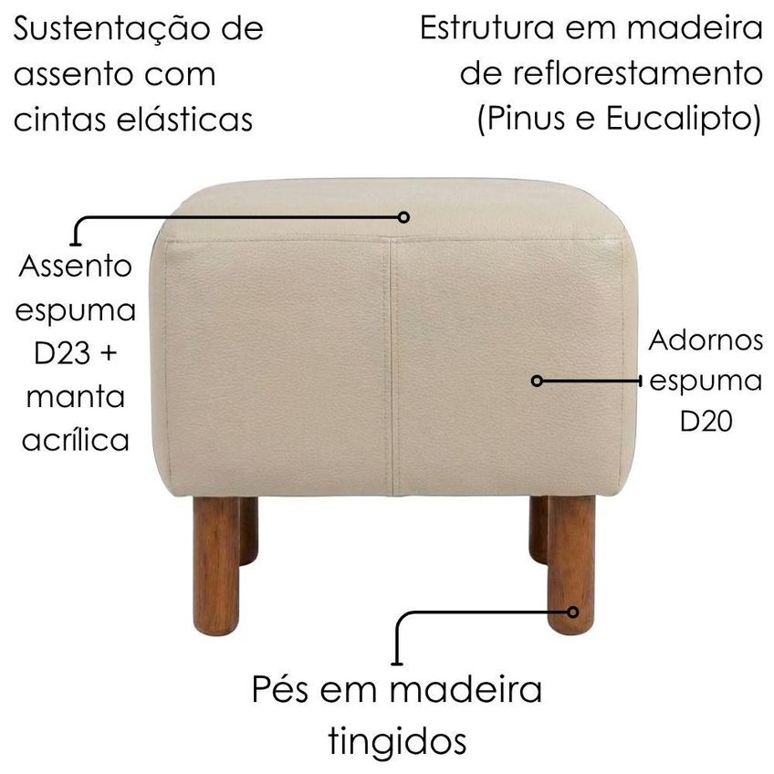 Puff Decorativo Verso 45x51 Cm Pes Madeira Courino Tcs 725 Moll - imagem 5