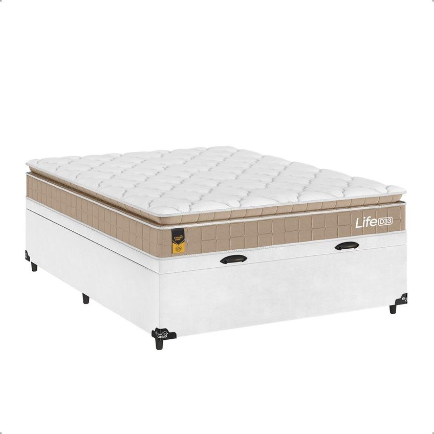 Cama Box Baú Viúva Couro Branco Colchão Life D33 Pillow Top 61x128x188cm Bege E-shop Casa - imagem 4