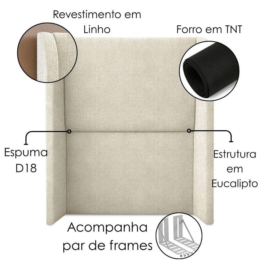 Cabeceira Solteiro 100 Cm Com Frame Imperial Linho Bege Impo - imagem 4
