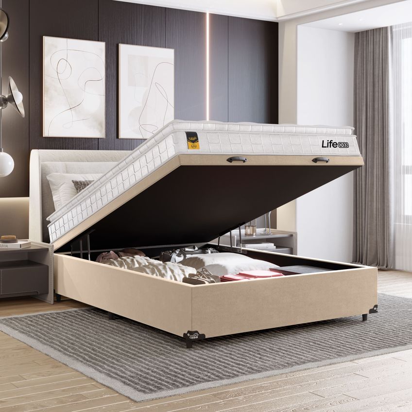 Cama Box Baú Casal Bege Colchão Life D33 Pillow Top 61x138x188cm Branco E-shop Casa - imagem 5