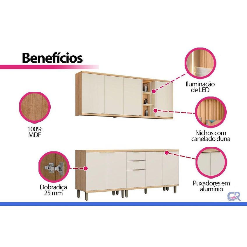 Cozinha Completa 4 Peças Bless Cz706 Jatobá/off Linea - imagem 5