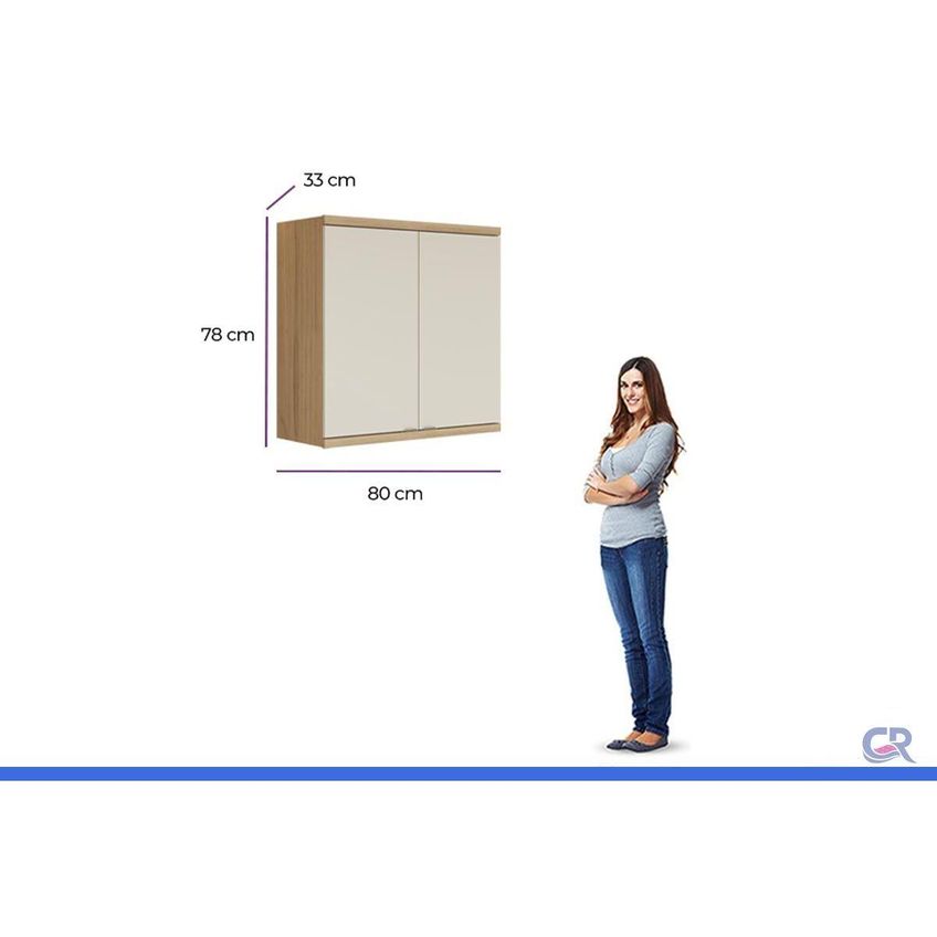 Armário Aéreo Cozinha Bless 2 Portas 80cm Jequitibá Off Linea - imagem 3