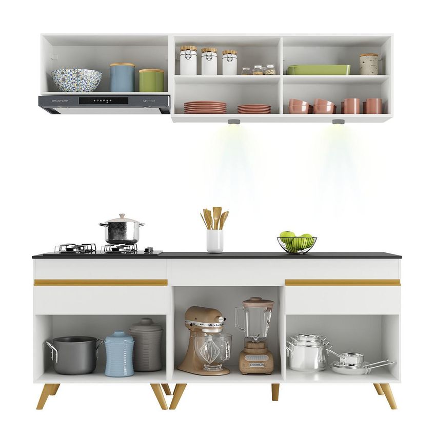 Cozinha Completa Compacta Armário LED FL2031 Veneza Multi Branco/Dourado - imagem 5