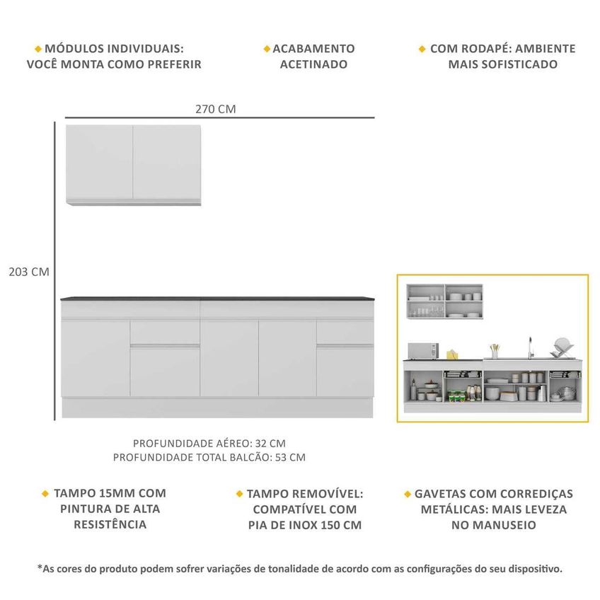 Cozinha Compacta Armário Balcão E Rodapé Fl2111 Veneza Multi Branco - imagem 3