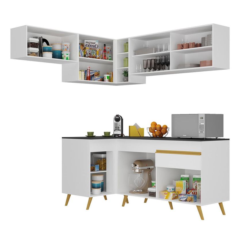 Cozinha Completa Compacta Armário Canto FL2059 Veneza Multi Branco/Dourado - imagem 5