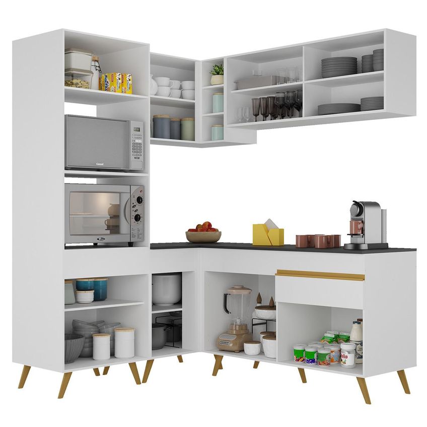 Cozinha Completa Compacta Armário Canto FL2063 Veneza Multi Branco/Dourado - imagem 5